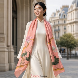Silk scarf with pink lotus  65*150cm